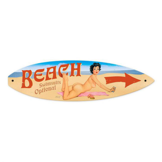 Nude Beach Pin Up Girl Sign
