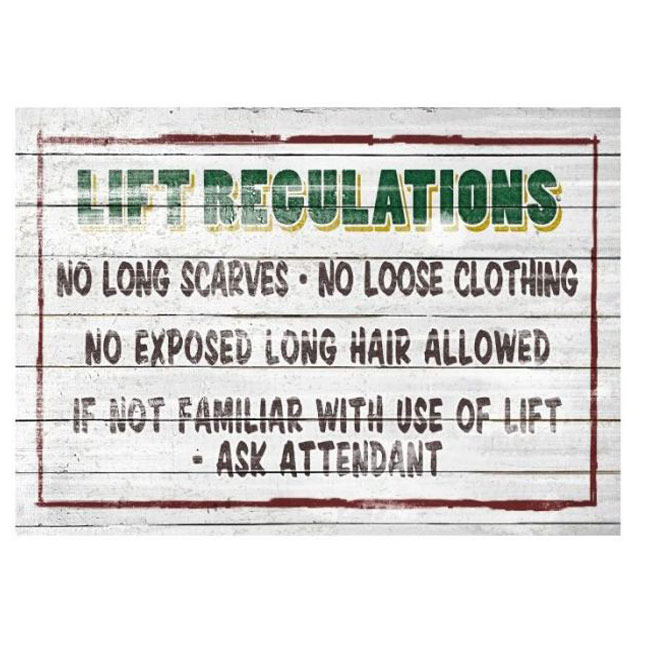 Vintage Ski Lift Regulations Sign