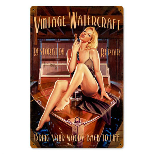Vintage Watercraft Pin Up Girl Sign