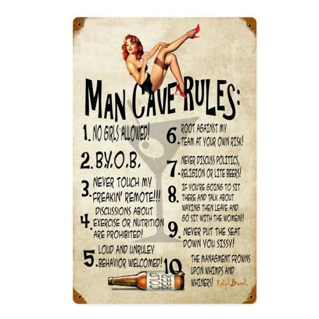 MAN CAVE RULES METAL SIGN RETRO STYLE 12x16in 30X40cm humour funny games room 