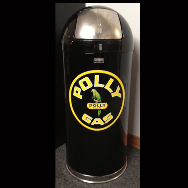 Trash Can 5.5 Gal Vintage Gas Themed White or Black Plastic Retro Man Cave Game 