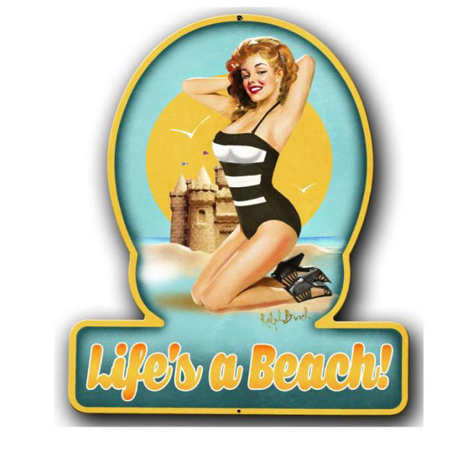 Life's A Beach Pin Up Girl Sign Home Decor Signs Signs From Vintage Ga...
