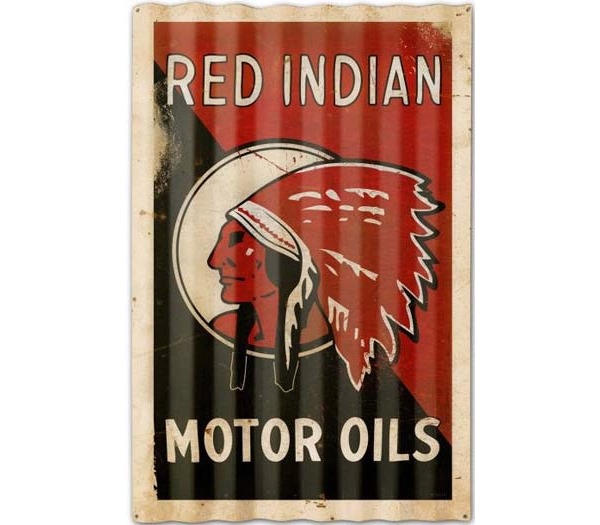 Red Indian Motor Oils Vintage Corrugated Sign