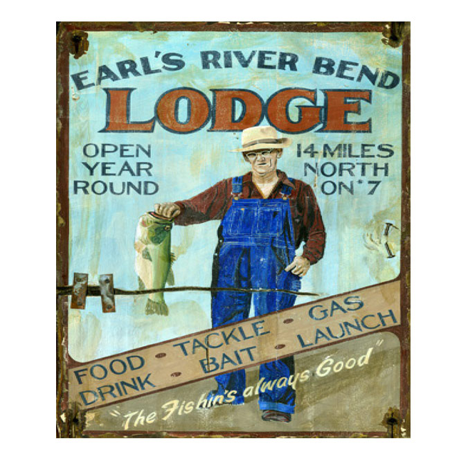 Earls River Bend Lodge Wood Sign