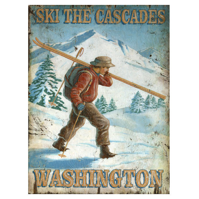 Vintage Wood Ski The Cascades Sign